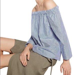 Blue/White Striped Off-the-shoulder Poplin Blouse